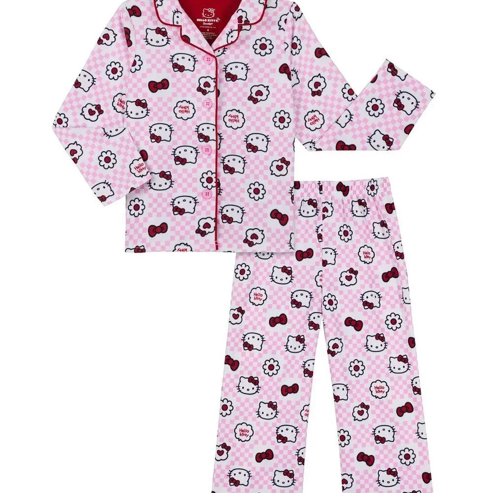 Hello Kitty Girls Long Sleeve Sleep Notch Collar Top and Pants Pajama Size 4
